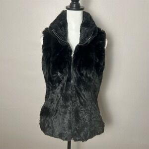 Cavalini Faux Fur Zip Up Vest Women Medium Black Stand Collar Sleeveless